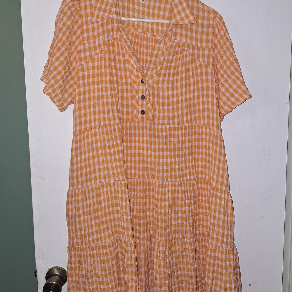 Umgee Mustard and White Gingham Dress